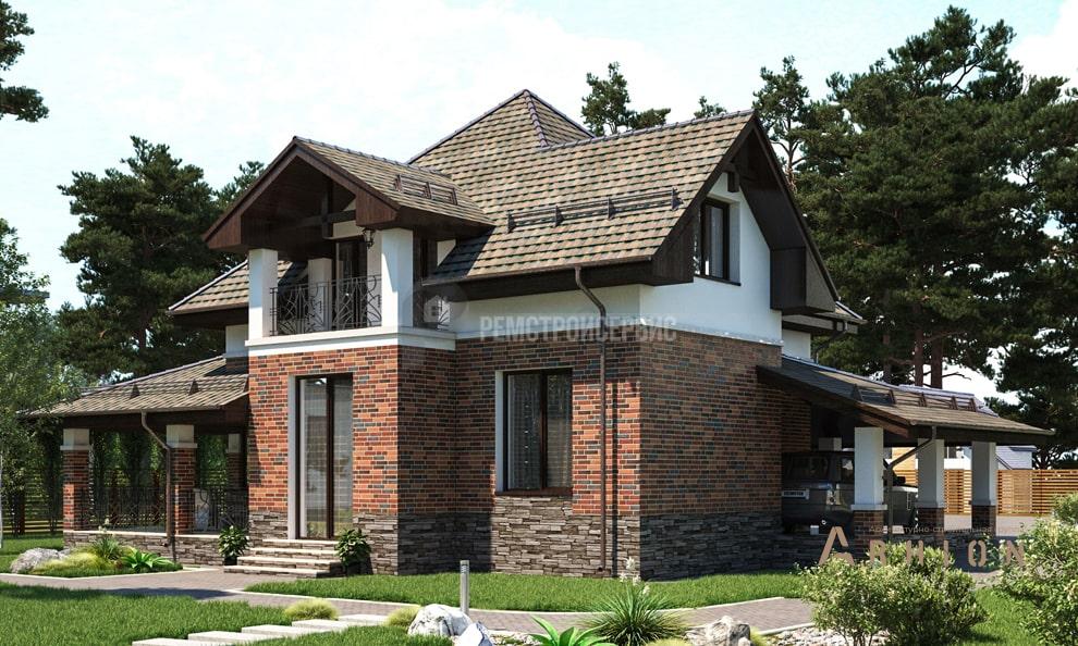 2. Проект одноэтажного дома в скандинавском стиле с многоскатной кровлей, t-17-01, площадью - 144 кв c мансардой, терассой, балконом, гаражом